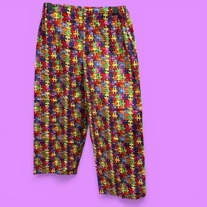 Cute girls rainbow puzzle pieces pull on pants possibly handmade crops